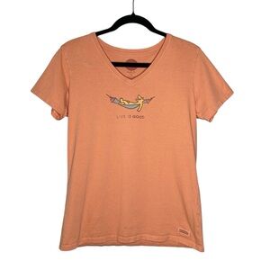 Life Is Good Dog In Hammock V Neck Crusher Tee size Medium